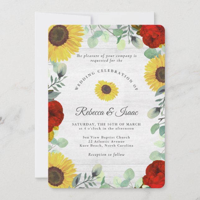 Invitación a la boda de Rosas de girasol rústicos (Anverso)