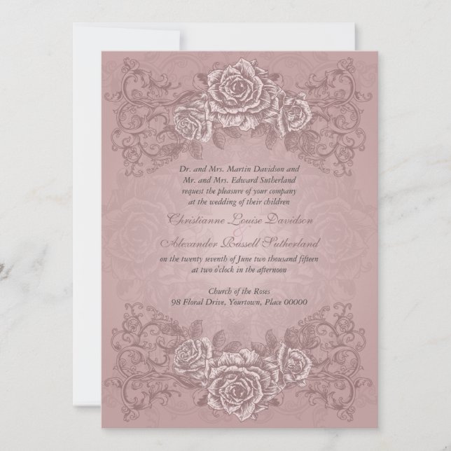 Invitación a la boda de Rosas de la antigua malva (Anverso)