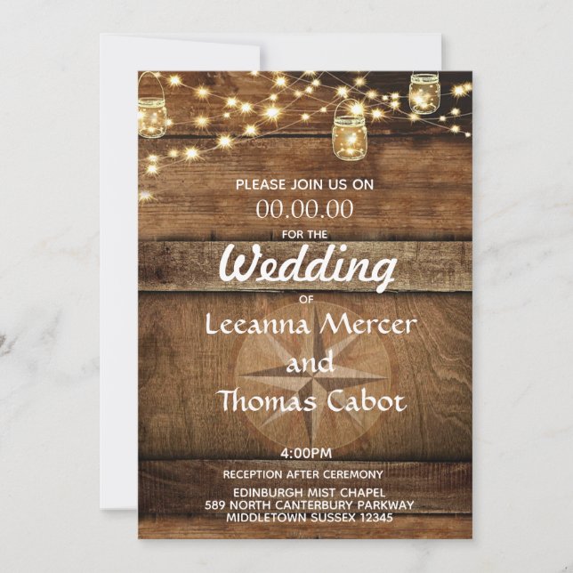 Invitación a la boda de Rosas de la brújula rústic (Anverso)