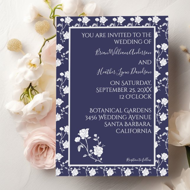 Invitación a la boda de Rosas de la Marina (Navy Blue Rose Wedding Invitation)