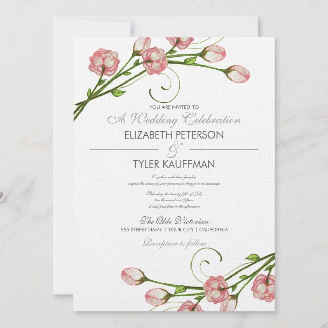 Invitación a la boda de Rosas de los Jardínes Flor (Anverso)