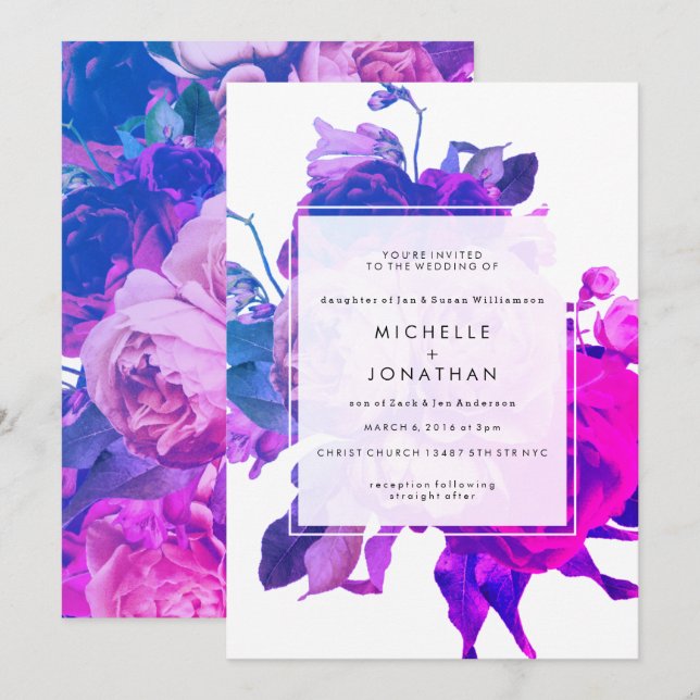 Invitación a la boda de Rosas de Miami modernos (Anverso / Reverso)