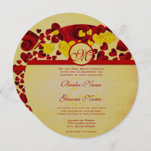 Invitación a la boda de Rosas de oro del corazón a