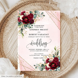 Invitación a la boda de Rosas de Rubor Boho Merlot