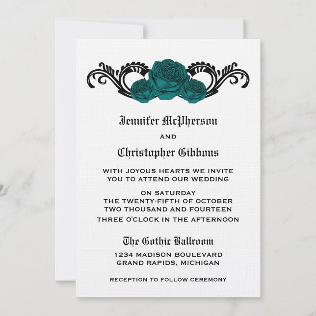 Invitación a la boda de Rosas de Swirl gótico, Ver (Anverso)
