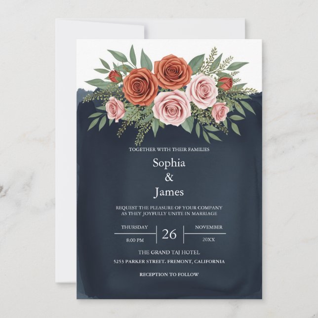 Invitación a la boda de Rosas de Terracota Rústica (Anverso)