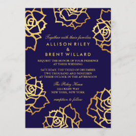 Invitación a la boda de Rosas dorados - Azul