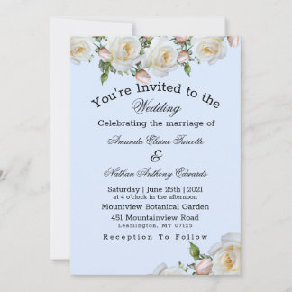 Invitación a la boda de rosas en verde rosa blanco