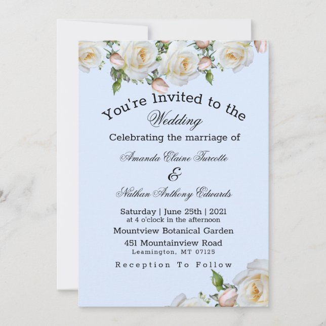 Invitación a la boda de rosas en verde rosa blanco (Anverso)