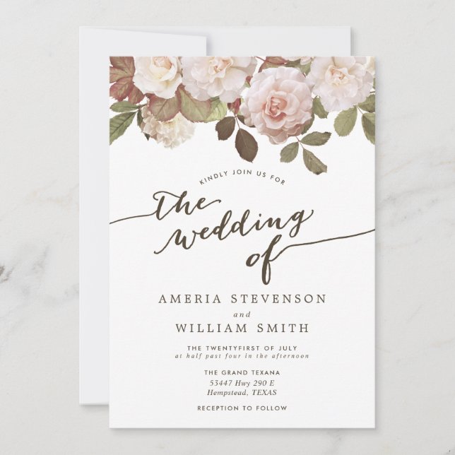 Invitación a la boda de Rosas franceses de época (Anverso)