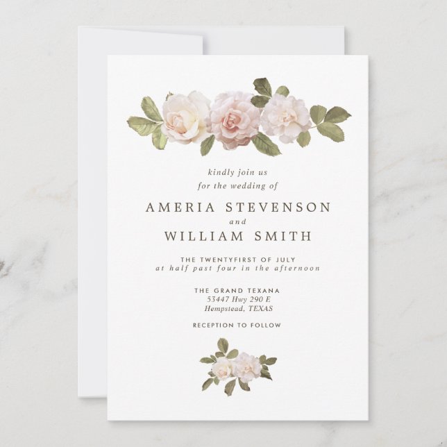 Invitación a la boda de Rosas franceses de época (Anverso)