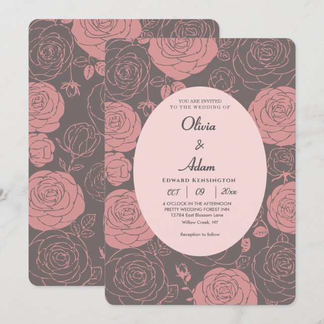 Invitación a la boda de Rosas grises (Anverso / Reverso)