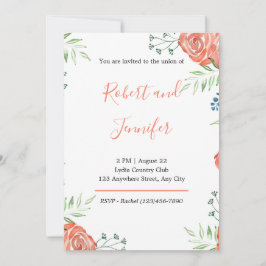 Invitación a la boda de Rosas Naranjas de acuarela