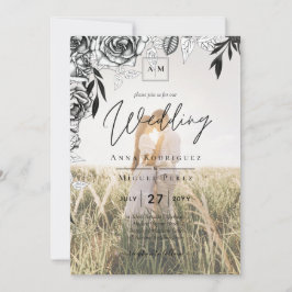 Invitación a la boda de Rosas negros con foto de d