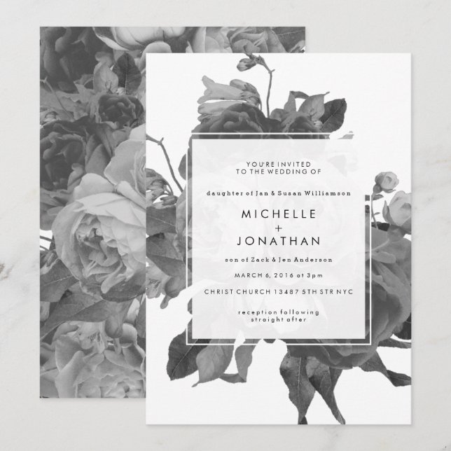 Invitación a la boda de Rosas negros modernos (Anverso / Reverso)