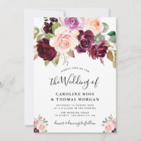 invitación a la boda de rosas púrpura de ciruela p