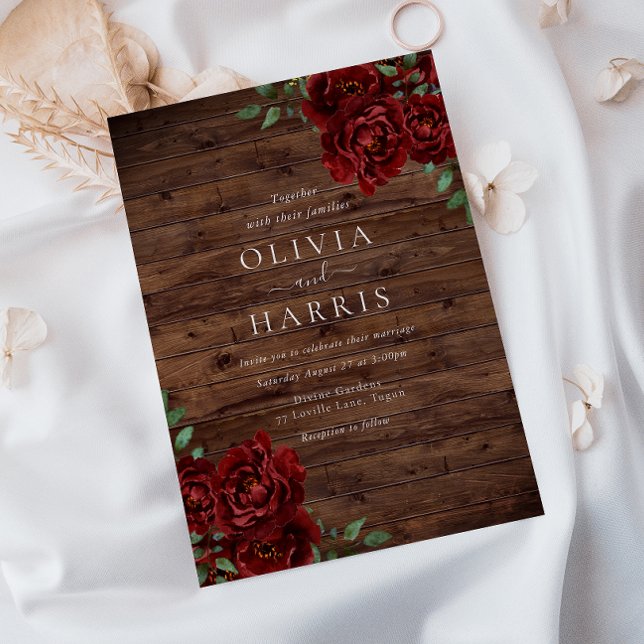 Invitación a la boda de Rosas Rojas Borgoñonas Rús (Subido por el creador)