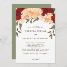 invitación a la boda de rosas rojas melocotones