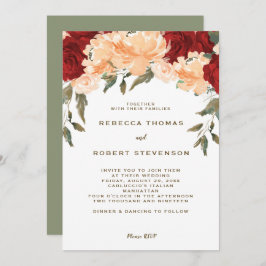 invitación a la boda de rosas rojas melocotones