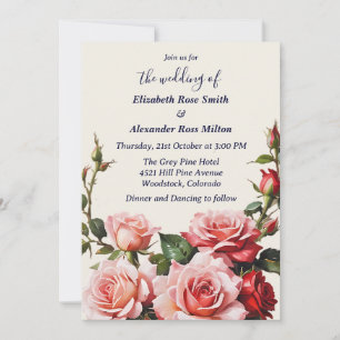 invitación a la boda de rosas rojas rosadas bonito