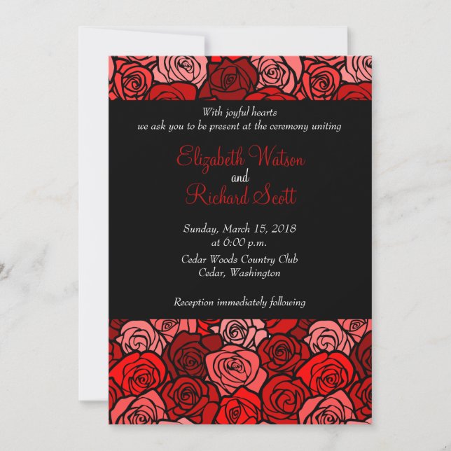 Invitación a la boda de rosas rojas ventilatorias (Anverso)