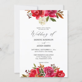 Invitación a la boda de Rosas Rojas y Flores Rosa 