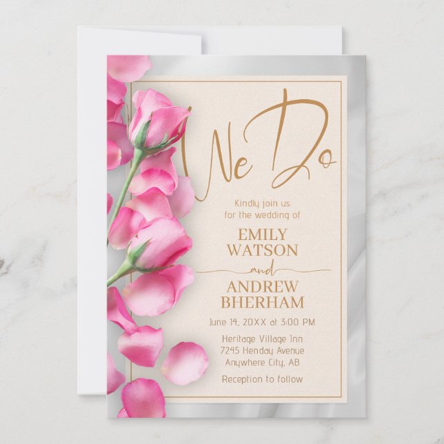 Invitación a la boda de rosas rosadas (Anverso)