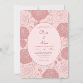 Invitación a la boda de rosas rosadas