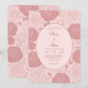 Invitación a la boda de rosas rosadas