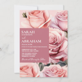 Invitación a la boda de rosas rosadas modernas