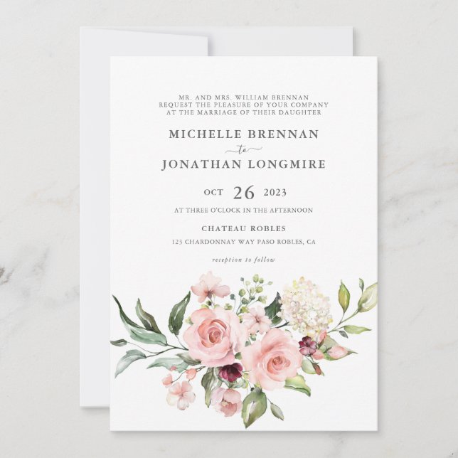 Invitación a la boda de rosas rosadas románticas ( (Anverso)