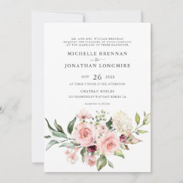 Invitación a la boda de rosas rosadas románticas (