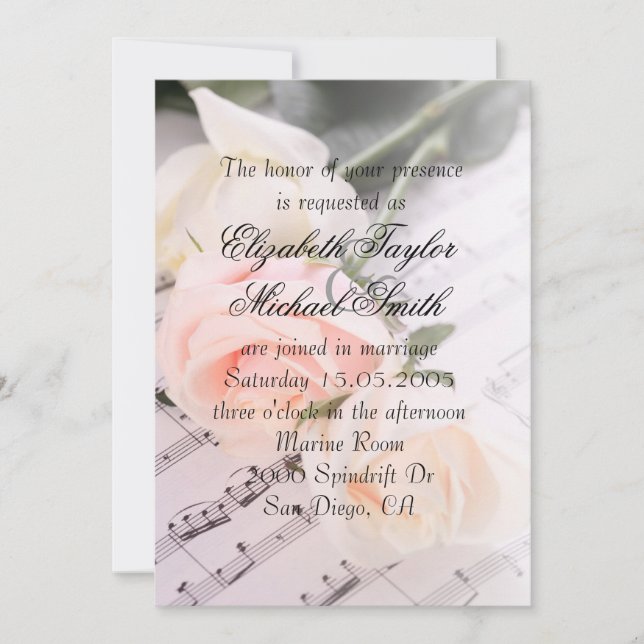 Invitación a la boda de Rosas rosados bodas de mús (Anverso)