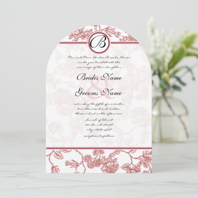 Invitación a la boda de Rosas rosados y borgoñones (Anverso de pie)