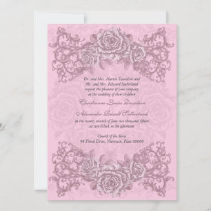 Invitación a la boda de rosas rosas antiguas