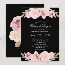 Invitación a la boda de rosas rosas rosas negras y