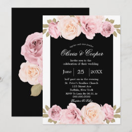 Invitación a la boda de rosas rosas rosas negras y