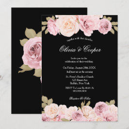 Invitación a la boda de rosas rosas rosas negras y