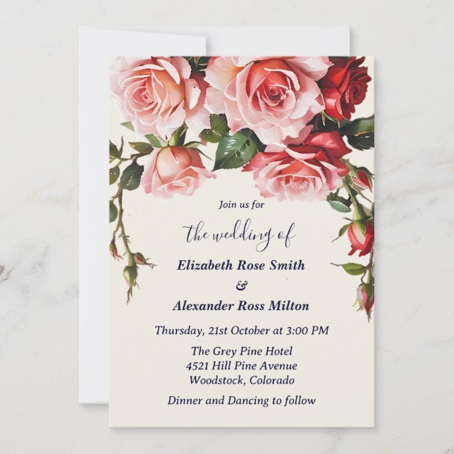 invitación a la boda de rosas rosas rosas rosas ro (Anverso)