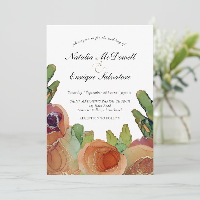 Invitación a la boda de Rosas rusos (Anverso de pie)