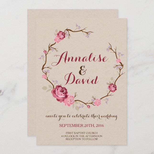 Invitación a la boda de Rosas rusos (Anverso / Reverso)