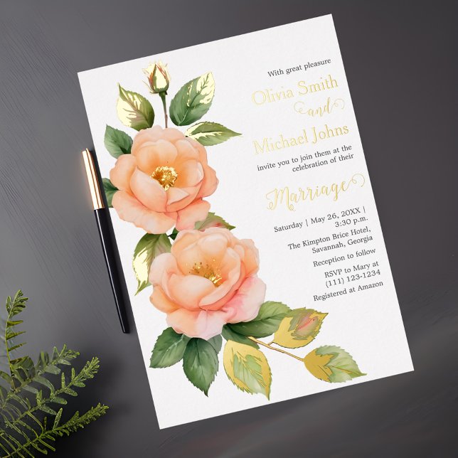 Invitación a la boda de rosas salvajes Peach (Subido por el creador)