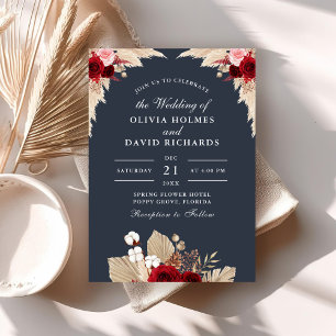 Invitación a la boda de Rosas tropicales azules de
