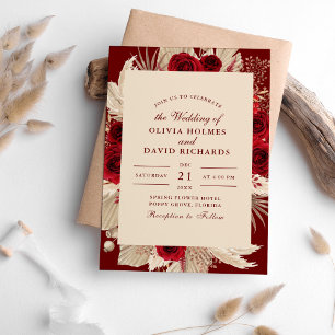Invitación a la boda de Rosas tropicales de Borgoñ