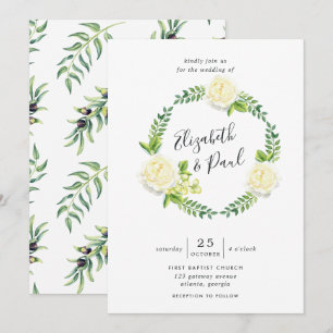 Invitación a la boda de rosas y aceitunas