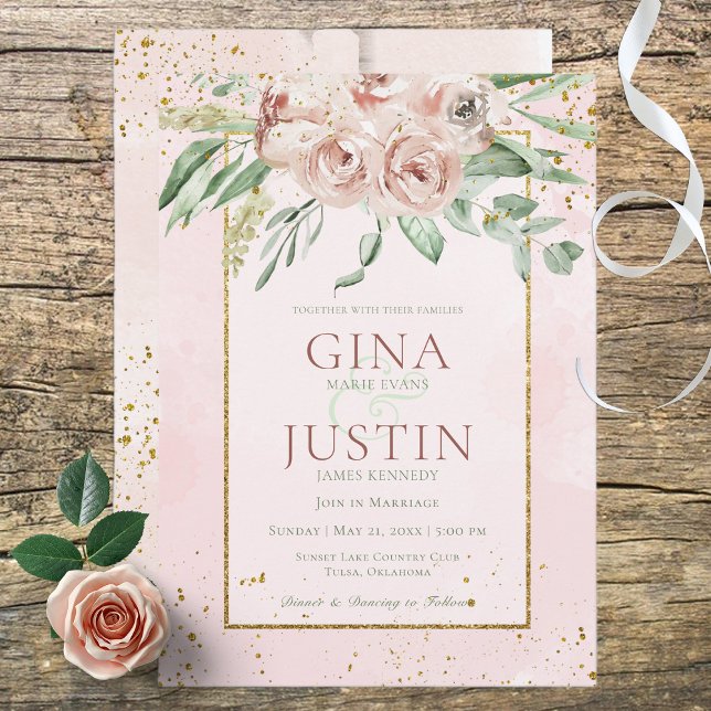 Invitación a la boda de Rosas y acentos de oro de  (Subido por el creador)