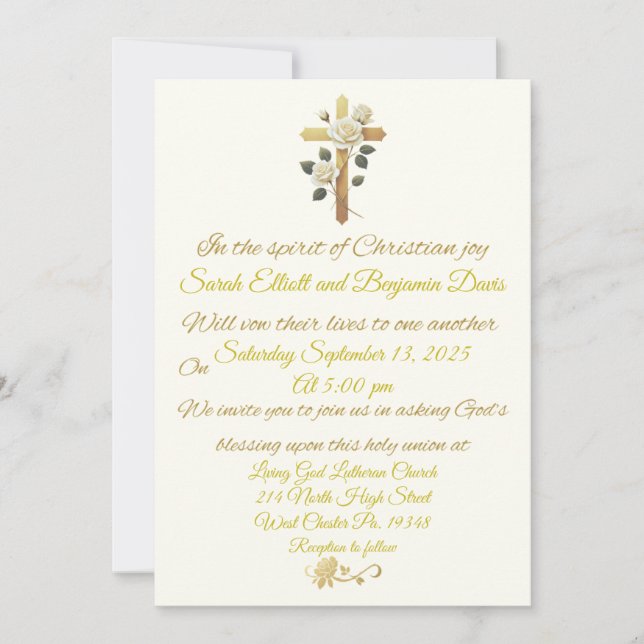 Invitación a la boda de Rosas y cruces de oro cris (Anverso)