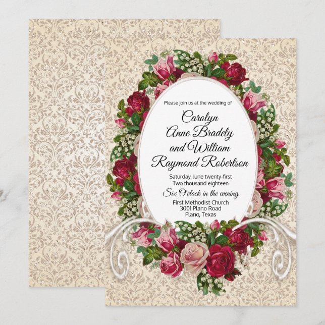 Invitación a la boda de Rosas y damascos antiguos (Anverso / Reverso)