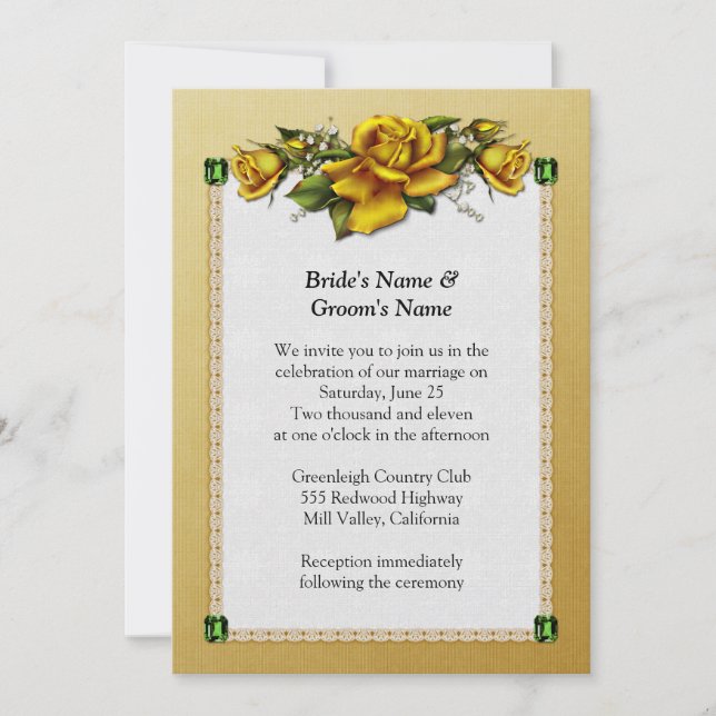 Invitación a la boda de rosas y esmeraldas amarill (Anverso)