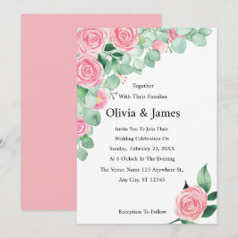 Invitación a la boda de rosas y Eucalyptus